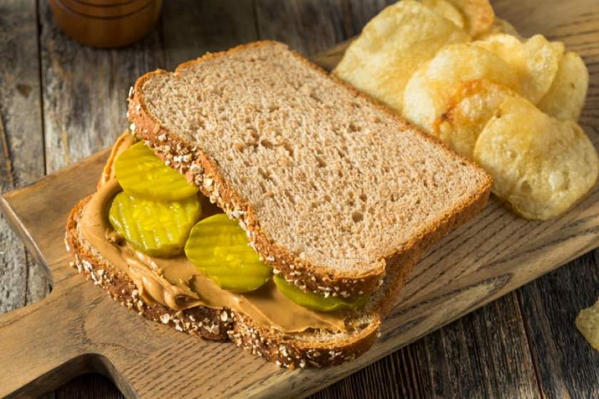 Homemade Peanut Butter and Pickle Sandwich