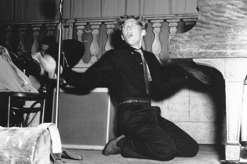 Rock and roll musician Jerry Lee Lewis performs circa 1958. 
