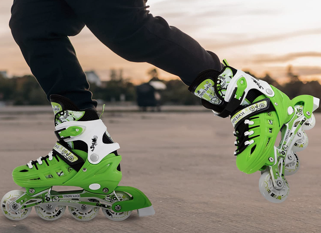 Kids Adjustable Inline Skates Scale Sports Sizes Safe Durable Outdoor Featuring Illuminating Front Wheels