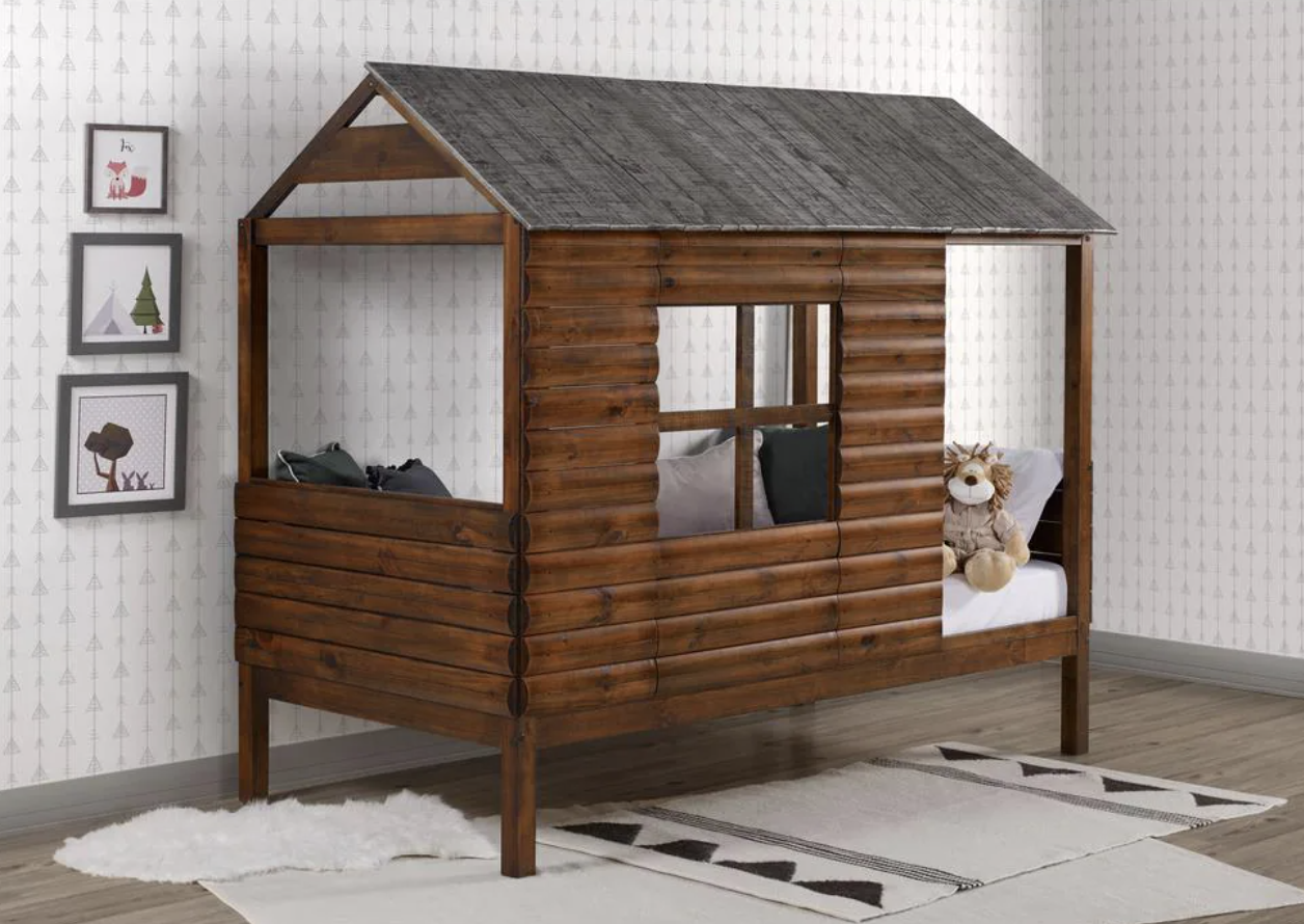 Log Cabin Rustic Walnut Twin Low Loft Bed