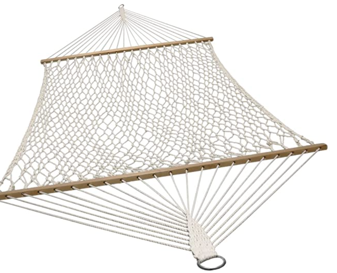 Sunnydaze Cotton Rope Double Wide Hammock with Spreader Bars, Indoor/Outdoor, 2 Person, 450 Pound Capacity