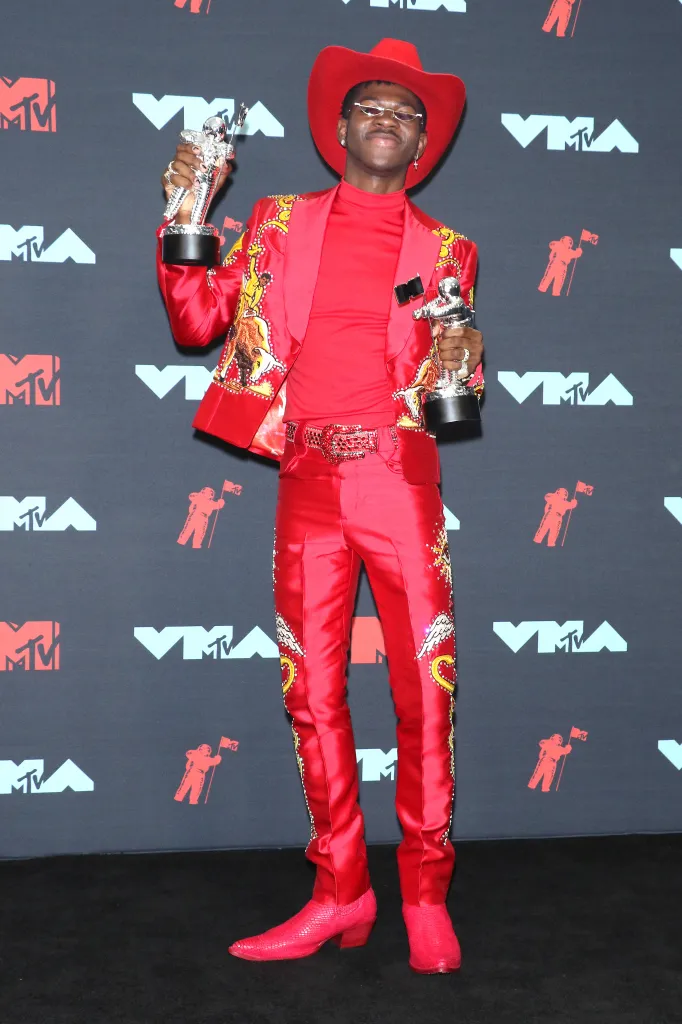 Rapper Lil Nas X poses in the Press Room during the 2019 MTV Video Music Awards at Prudential Center on August 26, 2019 in Newark, New Jersey. 