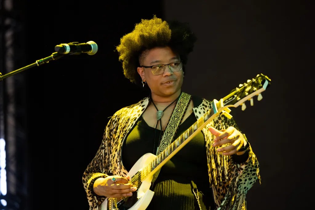 Singer Amythyst Kiah performs onstage during Day 1 of the 2022 Stagecoach Festival on April 29, 2022 in Indio, California. 