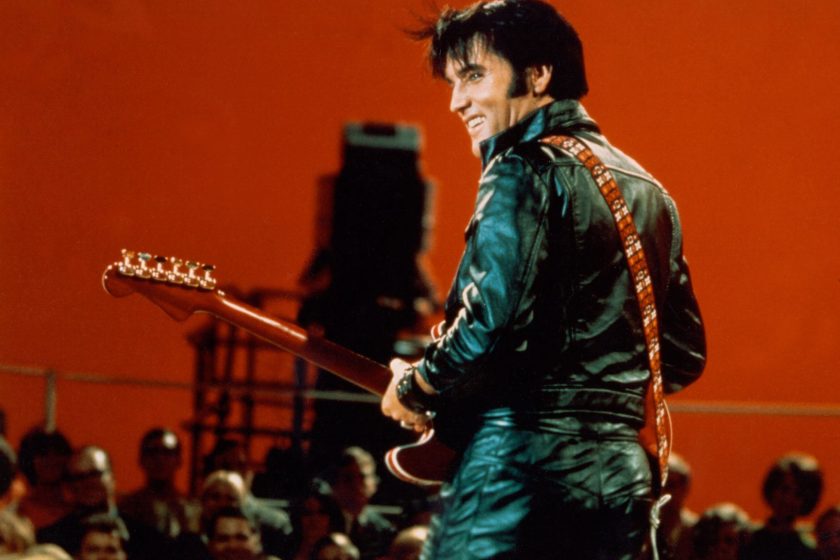 BURBANK, CA - JUNE 27: Rock and roll musician Elvis Presley performing on the Elvis comeback TV special on June 27, 1968.