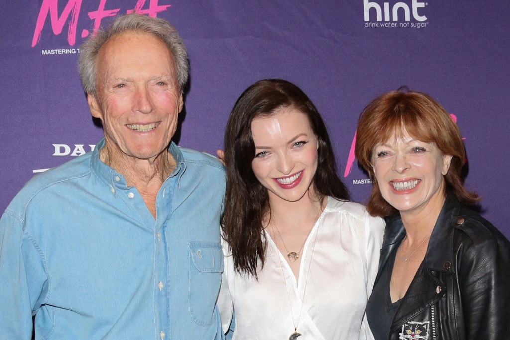 Clint Eastwood, Francesca Eastwood and Frances Fisher attend the premiere of Dark Sky Films' "M.F.A." at The London West Hollywood on October 2, 2017 in West Hollywood, California.