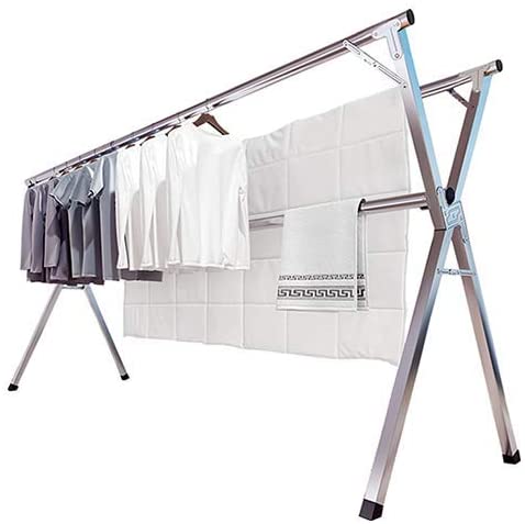 JAUREE Clothes Drying Rack, 2M:79 Inches Stainless Steel Garment Rack Adjustable and Foldable Space Saving Laundry Drying Rack for Indoor Outdoor with...