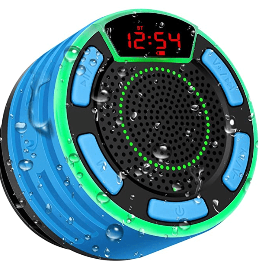 IPX7 Waterproof Speaker, BassPal Bluetooth Portable Wireless Shower Speakers with LED Display, FM Radio, Suction Cup, Light Show, TWS, Loud Stereo Sound for Pool Beach Home Party Travel Outdoors