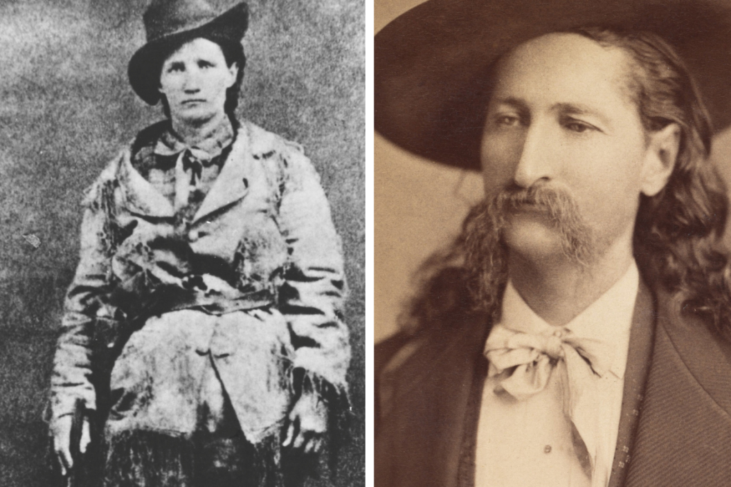 US frontierswoman Calamity Jane (Martha Jane Burk, c 1852 - 1903) celebrated for her bravery and her skill in riding and shooting during the gold rush days in Dakota./ James Butler Hickok, known as "Wild Bill" Hickok (1837-1876), folk character of the American Old West. Ca. 1873.