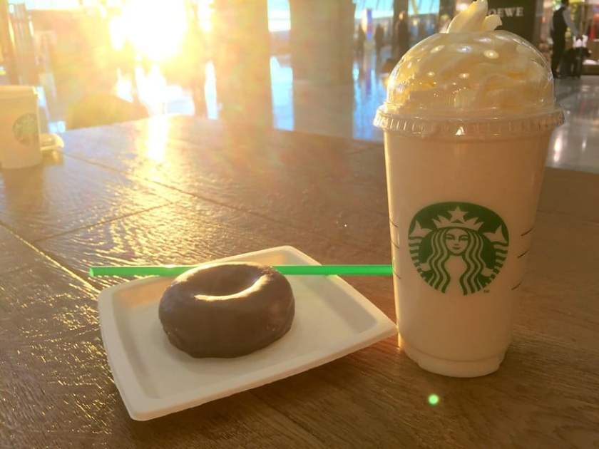 starbucks frappe and a donut