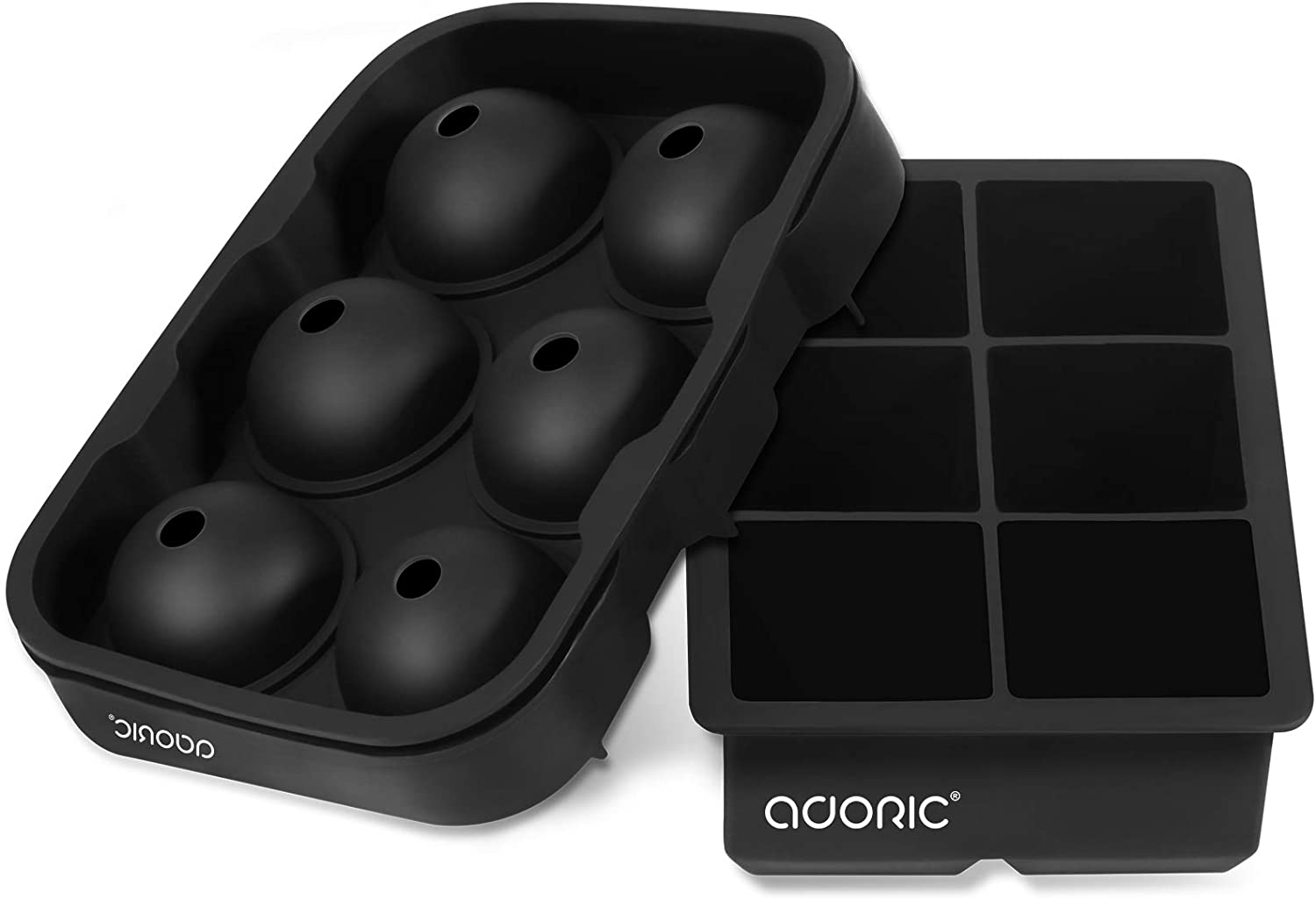 Adoric Ice Cube Trays Silicone Set of 2, Sphere Ice Ball Maker with Lid and Large Square Ice Molds for Whiskey, Reusable and BPA Free (Ice Cube Trays Silicone Set of 2)