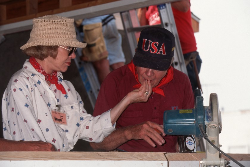 Rosalynn Carter and Jimmy Carter during Jimmy Carter and Rosalynn Carter Building Houses for Habitat for Humanity - June 23, 1995 at Watts, Los Angeles in Los Angeles, California, United States.