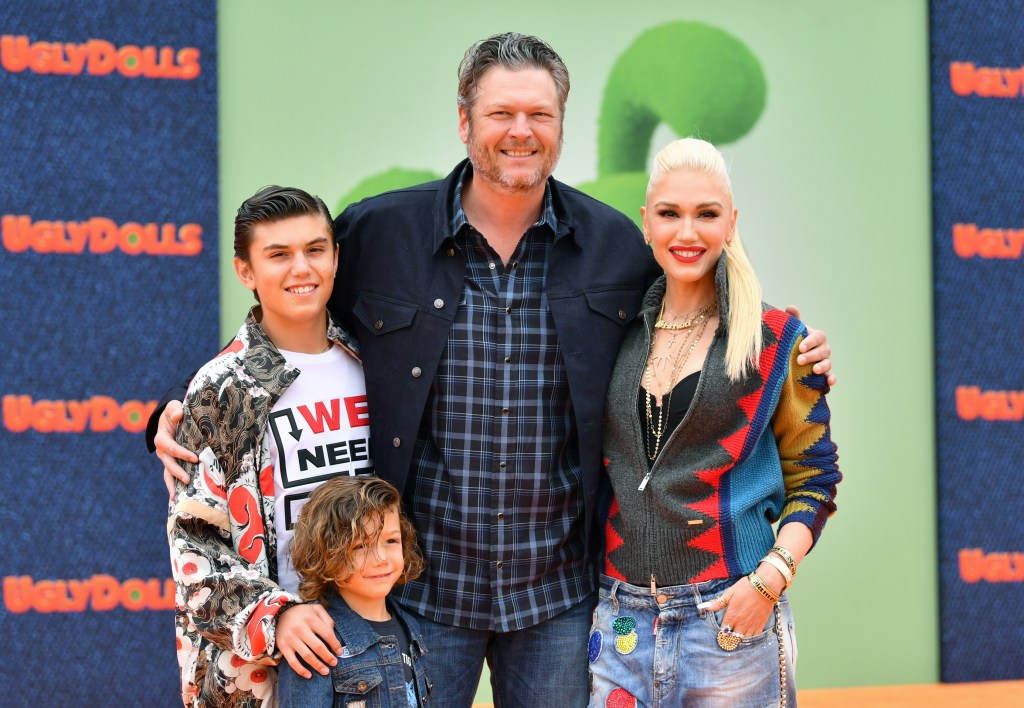 (L-R) Kingston Rossdale, Apollo Bowie Flynn Rossdale, Blake Shelton, and Gwen Stefani attend STX Films World Premiere of "UglyDolls" at Regal Cinemas L.A. Live on April 27, 2019 in Los Angeles, California. 