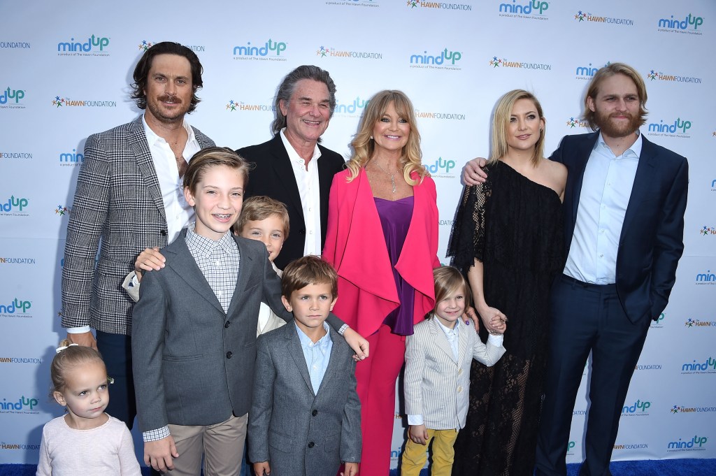 Oliver Hudson, Kurt Russell, Goldie Hawn, Kate Hudson and Wyatt Russell  arrives at the Goldie Hawn Hosts Annual Goldie's Love In For Kids at Ron Burkle??s Green Acres Estate on May 6, 2016 in Beverly Hills, Californi 