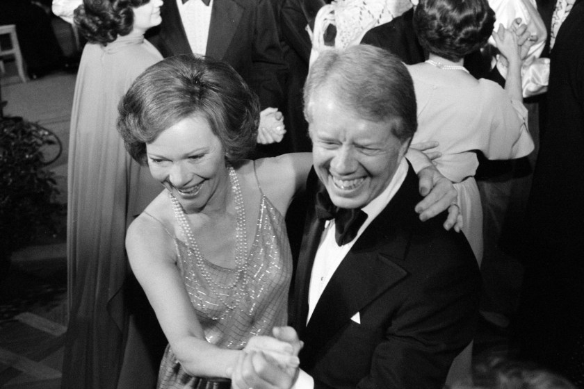 Photograph of President Jimmy Carter and First Lady Rosalynn Carter dancing at a White House Congressional Ball. Photographed by Marion S. Trikosko. Dated 1977. 