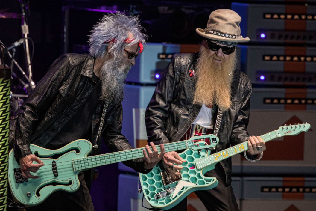 Musicians Elwood Francis (L) and Billy Gibbons perform on stage at Humphreys Concerts By the Bay on May 27, 2022 in San Diego, California.