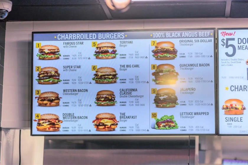 carl's jr burger menu