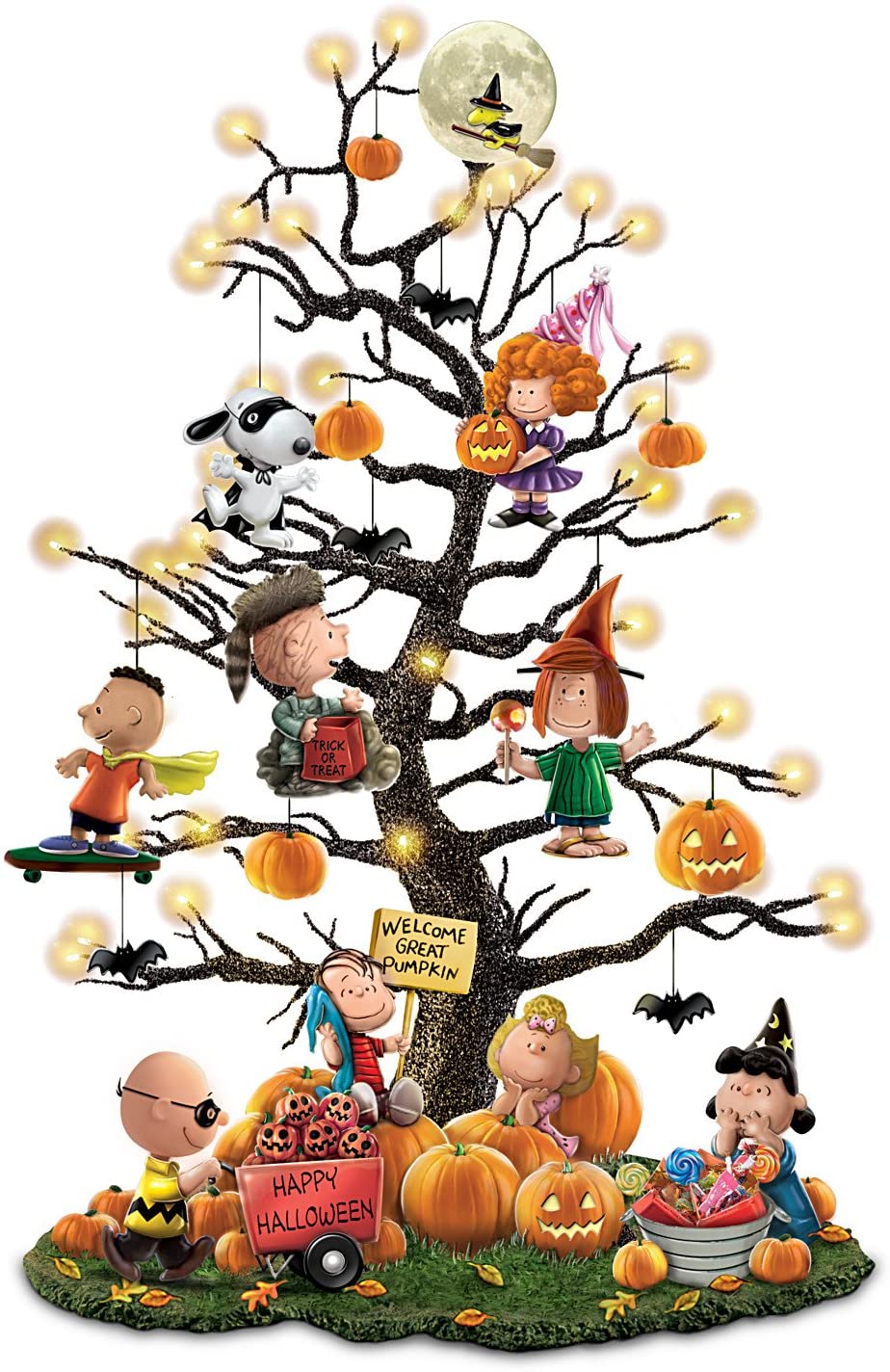 1 The Bradford Exchange Peanuts It's The Great Pumpkin Illuminated Halloween Tabletop Tree with Lights
