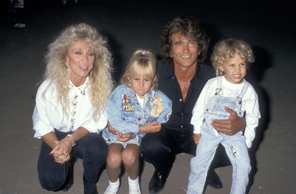 Actor Michael Landon, wife Cindy Landon, daughter Jennifer Landon and son Sean Landon attend the Third Annual Moonlight Roundup Extravaganza to Benefit Free Arts for Abused Children on July 29, 1989 at the Calamigos Ranch in Malibu, California. 