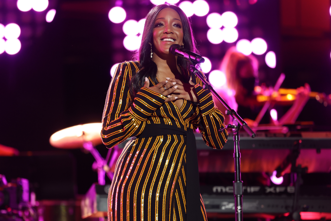 NASHVILLE, TENNESSEE - AUGUST 25: In this image released on August 25, 2021 Mickey Guyton performs during CMT GIANTS: Charley Pride at the Ascend Amphitheater in Nashville, Tennessee.