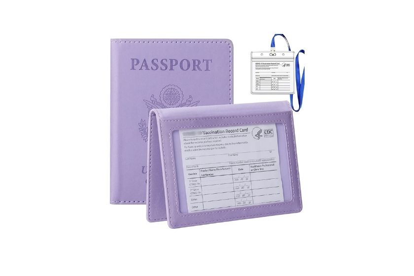 purple vaccine and passport holder wallet