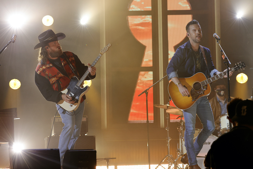 NASHVILLE, TENNESSEE - APRIL 18: (L-R) In this image released on April 18, John Osborne and T.J. Osborne of Brothers Osborne perform onstage at the 56th Academy of Country Music Awards at the Ryman Auditorium on April 18, 2021 in Nashville, Tennessee.