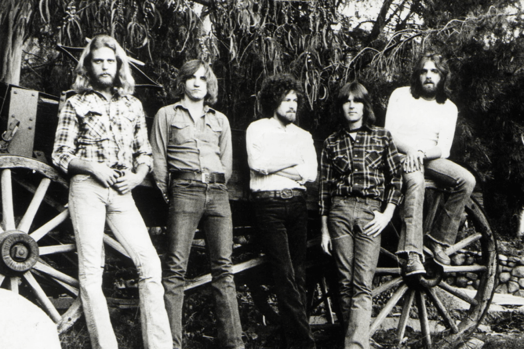 Photo of EAGLES; L-R Don Felder, Joe Walsh, Don Henley, Randy Meisner and Glenn Frey - posed, group shot