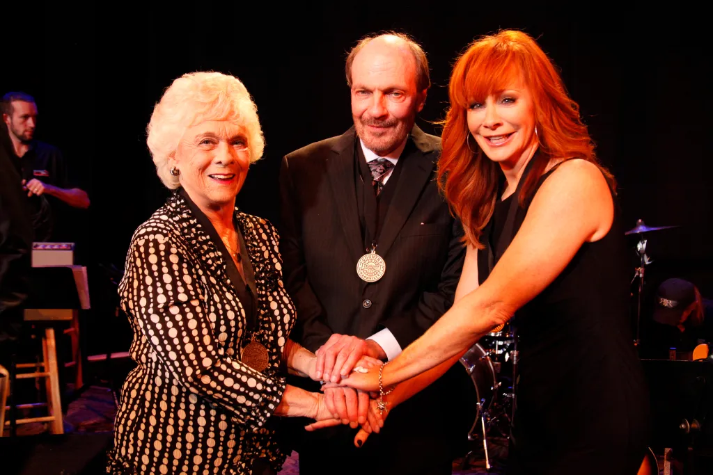 Jean Shepard, Bobby Braddock and Reba McEntire attend the 2011 Country Music Hall of Fame Medallion Ceremony induction at Country Music Hall of Fame and Museum on May 22, 2011 in Nashville, Tennessee.