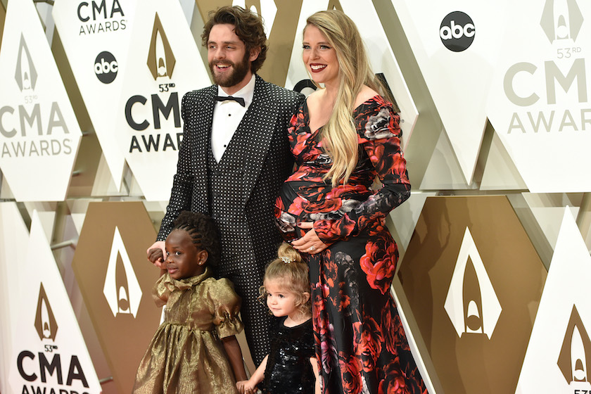NASHVILLE, TENNESSEE - NOVEMBER 13: (FOR EDITORIAL USE ONLY) (L-R) Willa Gray Akins, Thomas Rhett, Ada James Akins and Lauren Akins attend the 53rd annual CMA Awards at the Music City Center on November 13, 2019 in Nashville, Tennessee.