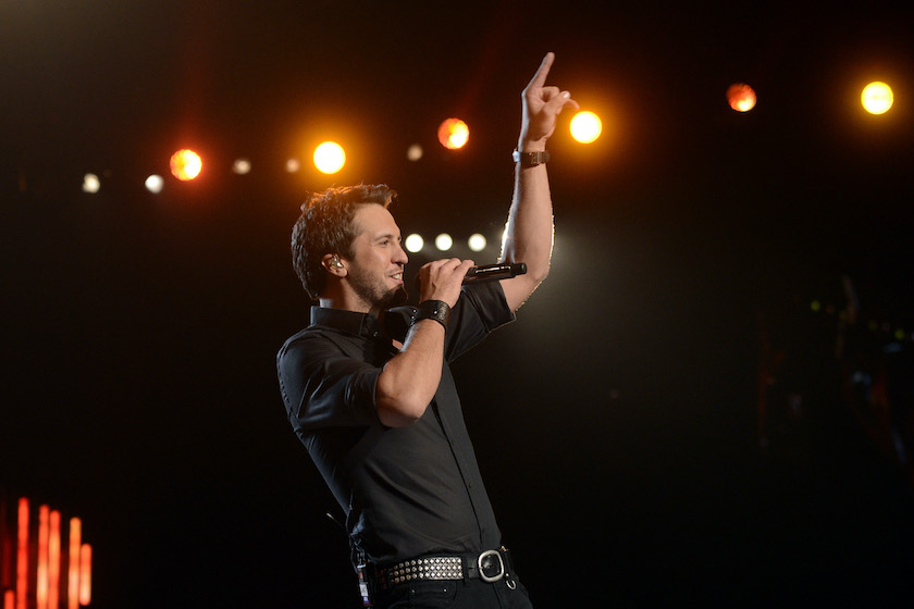LAS VEGAS, NV - APRIL 08: Musician Luke Bryan performs onstage during Tim McGraw's Superstar Summer Night presented by the Academy of Country Music at the MGM Grand Garden Arena on April 8, 2013 in Las Vegas, Nevada.