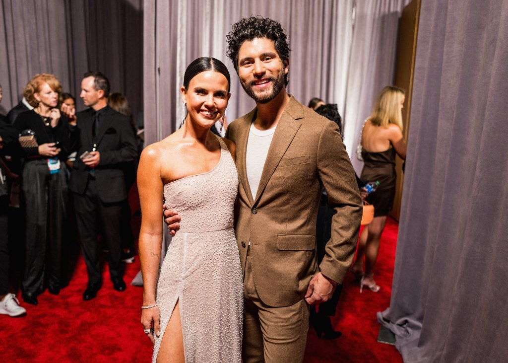 NASHVILLE, TENNESSEE - NOVEMBER 08: Abby Smyers and Dan Smyers of Dan + Shay attend the 57th Annual Country Music Association Awards at Bridgestone Arena on November 08, 2023 in Nashville, Tennessee.