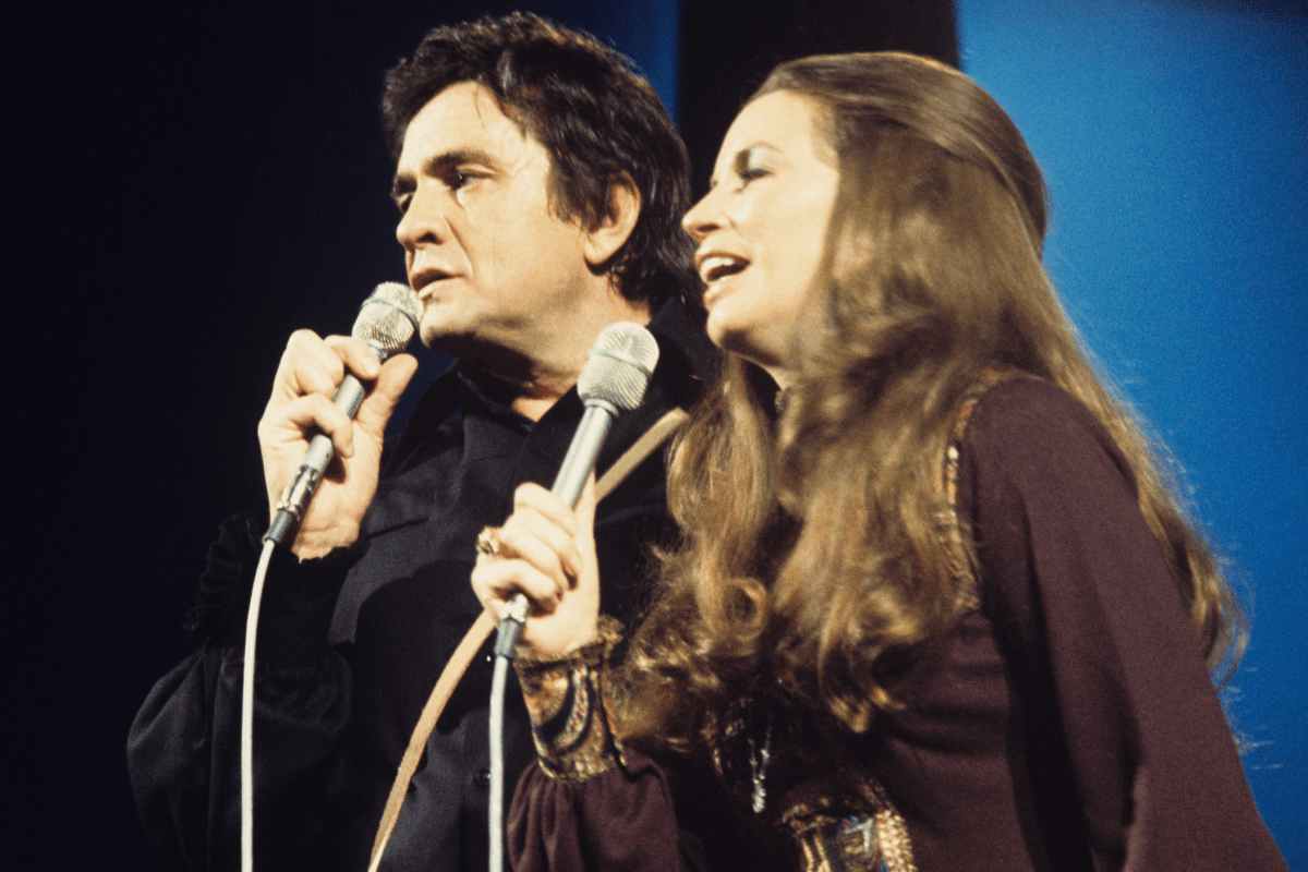 Johnny Cash and June Carter perform on stage at Concertgebouw in 1972 in Amsterdam, Netherlands. 