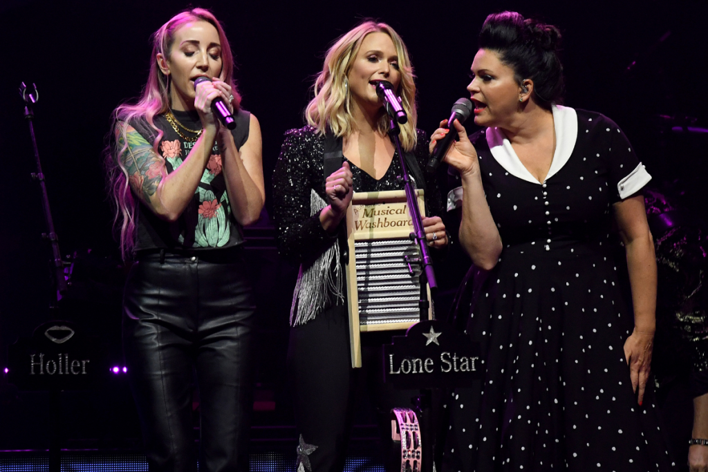 Ashley Monroe, Miranda Lambert, and Angaleena Presley of the Pistol Annies perform onstage during Miranda Lambert: Roadside Bars And Pink Guitars 2019 Tour featuring Caylee Hammack, Pistol Annies, Elle King and Miranda Lambert at Mohegan Sun Arena on September 14, 2019 in Uncasville, Connecticut. 
