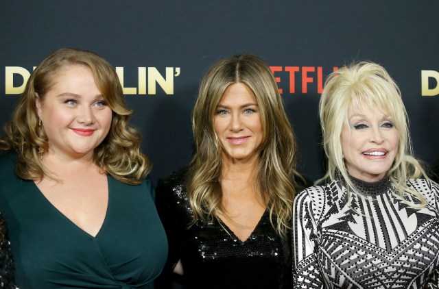 Danielle Macdonald, Jennifer Aniston and Dolly Parton attend the Los Angeles premiere of Netflix's "Dumplin'" held at TCL Chinese Theatre on December 06, 2018 in Hollywood, California. 