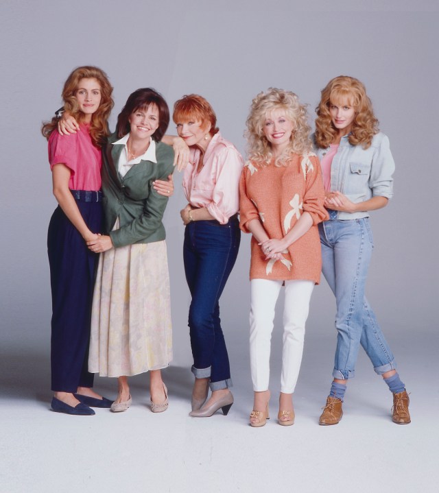 Steel Magnolias actresses Julia Roberts, Sally Field, Shirley MacClaine, Dolly Parton, and Daryl Hannah pose for a portrait in October 1989 in Los Angeles, California. 