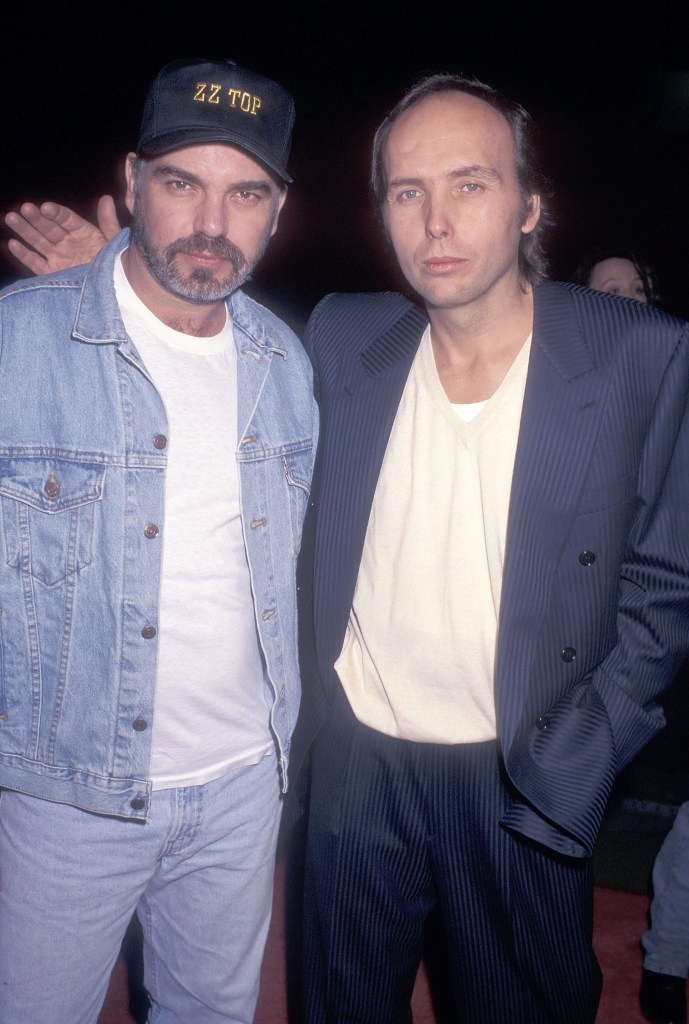 Actor Billy Bob Thornton and musician Dwight Yoakam attend the "Sling Blade" Hollywood Premiere on November 17, 1996 at the Cineplex Odeon Showcase Cinemas in Hollywood, California. (Photo by Ron Galella, Ltd./Ron Galella Collection via Getty Images)