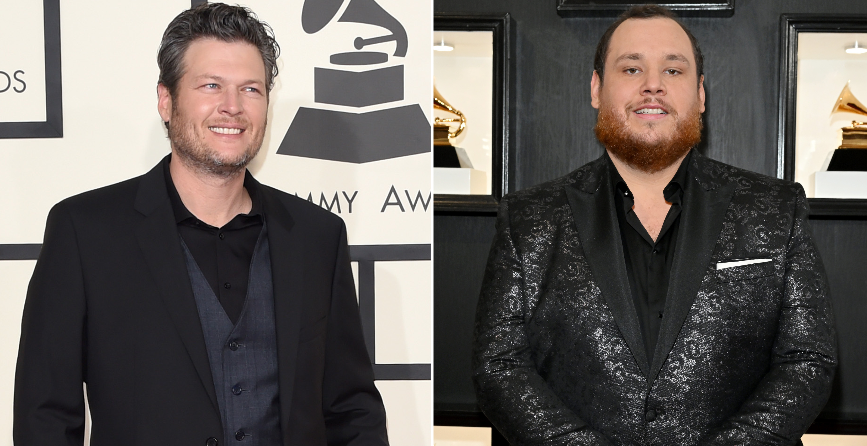 LOS ANGELES, CA - FEBRUARY 08: Recording artist Blake Shelton attends The 57th Annual GRAMMY Awards at the STAPLES Center on February 8, 2015 in Los Angeles, California and LOS ANGELES, CALIFORNIA - FEBRUARY 05: Luke Combs attends the 65th GRAMMY Awards on February 05, 2023 in Los Angeles, California.