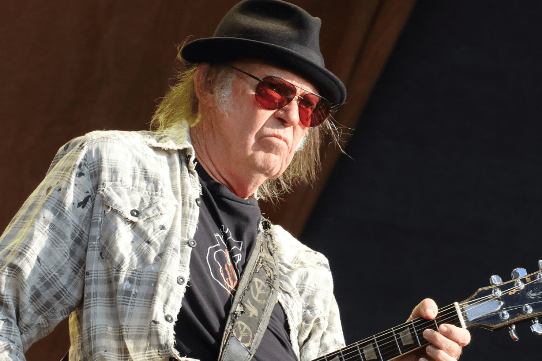 Neil Young performs on stage at London's Hyde Park.