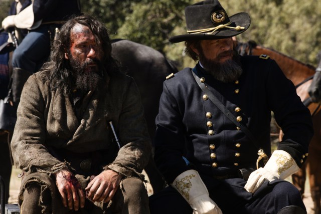 Tim McGraw as James Dutton and Tom Hanks as General George Meade of the Paramount+ original series 1883