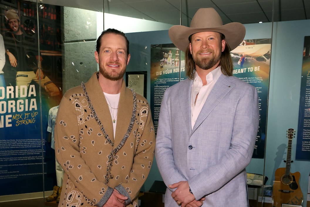 Tyler Hubbard and Brian Kelley of Florida Georgia Line attend Florida Georgia Line: Mix It Up Strong Exhibit opening day at Country Music Hall of Fame and Museum on Feb. 06, 2022 in Nashville.
