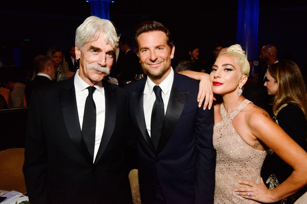 BEVERLY HILLS, CA - NOVEMBER 29: (L-R) Sam Elliott, Bradley Cooper and Lady Gaga attend the 32nd American Cinematheque Award Presentation Honoring Bradley Cooper Presented by GRoW @ Annenberg. Presentation and The 4th Annual Sid Grauman Award Presented By Hill Valley, To Doug Darrow on behalf of Dolby Laboratories at The Beverly Hilton Hotel on November 29, 2018 in Beverly Hills, California.  (Photo by Jerod Harris/Getty Images for American Cinematheque)