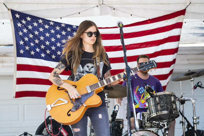  Sarah Shook and The Disarmers perform at Wildwood Revival's Sundown Social during AMERICANAFEST 2019 on September 15, 2019 in Nashville. 