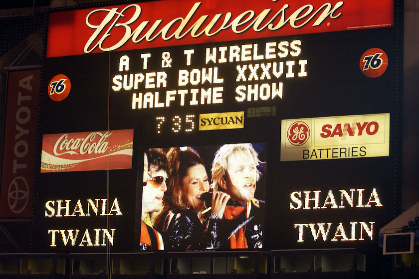 Shania Twain during Super Bowl XXXVII - AT&T Wireless Super Bowl XXXVII Halftime Show - Rehearsal at Qualcomm Stadium in San Diego, California, United States. 