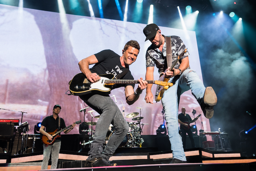 Luke Bryan (R) performs onstage during day 2 of the 2021 Tortuga Music Festival on November 13, 2021 in Fort Lauderdale, Fla.