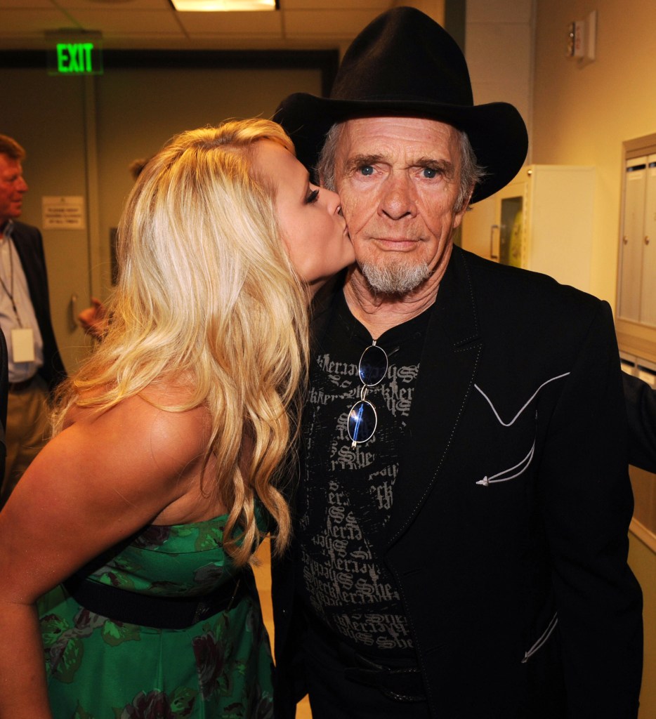 Singer-songwriters Miranda Lambert and Merle Haggard, recipient of the Poet's Award, backstage during the second annual ACM Honors at Schermerhorn Symphony Center on September 22, 2009 in Nashville, Tennessee. 