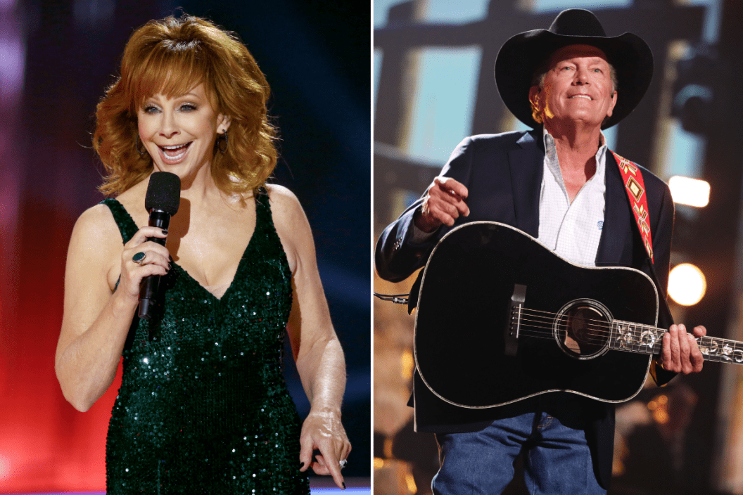 Reba McEntire speaks onstage at Nashville’s Music City Center for “The 54th Annual CMA Awards” / George Strait performs onstage during the 54th Academy Of Country Music Awards
