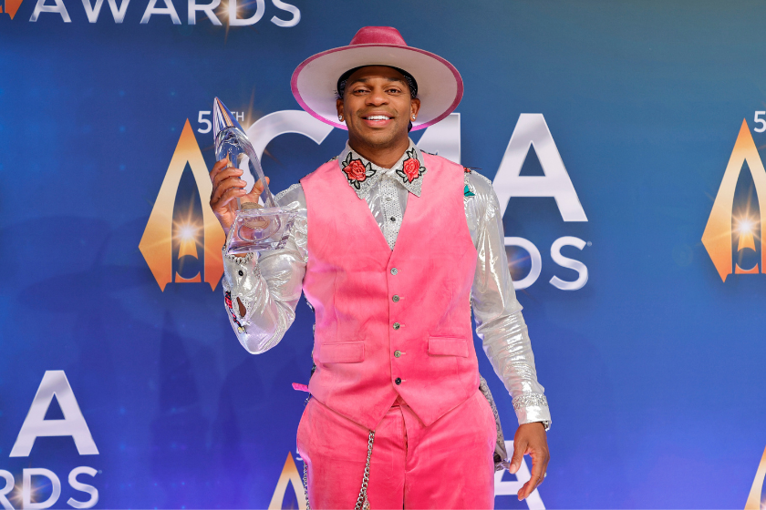 Jimmie Allen poses with his award for the 55th annual Country Music Association awards