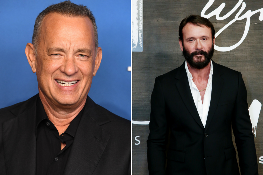 Tom Hanks arrives at Pacific Design Center / Tim McGraw attends Paramount+ and 101 Studios world premiere of "1883"