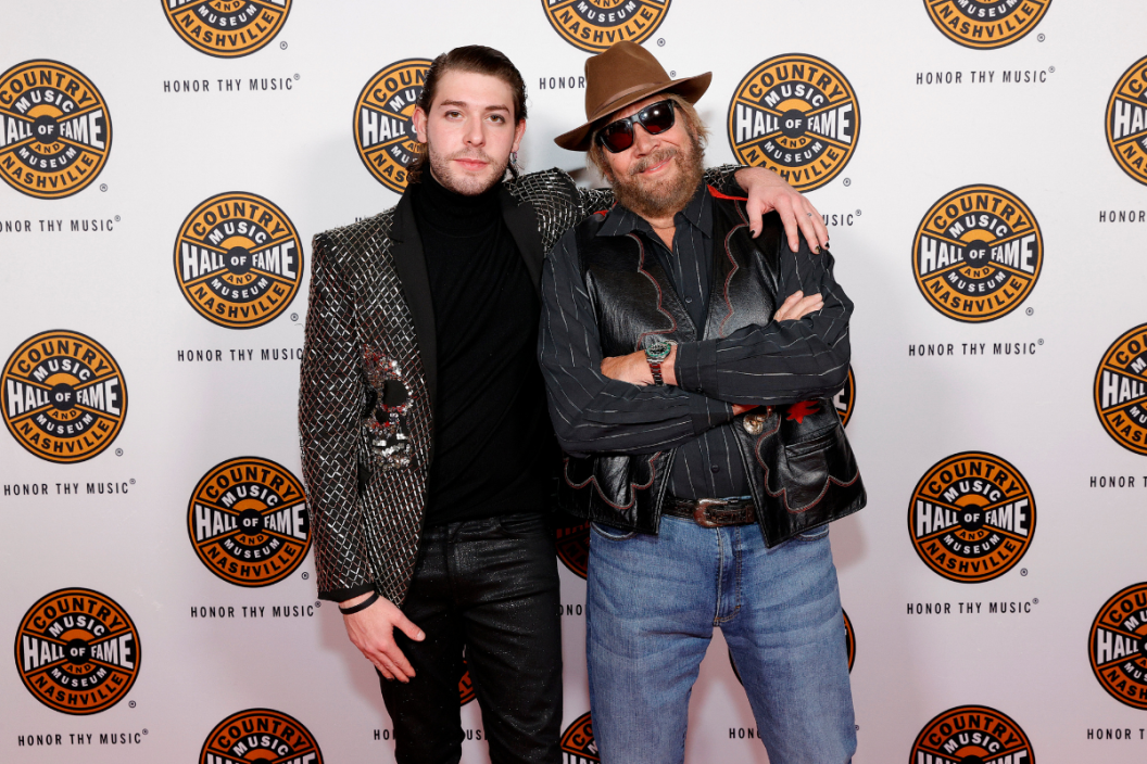 Sam Williams and 2020 inductee Hank Williams Jr. attend the 2021 Medallion Ceremony