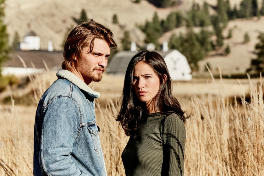 Luke Grimes as Kayce Dutton and Kelsey Asbille as Monica Dutton on 'Yellowstone'