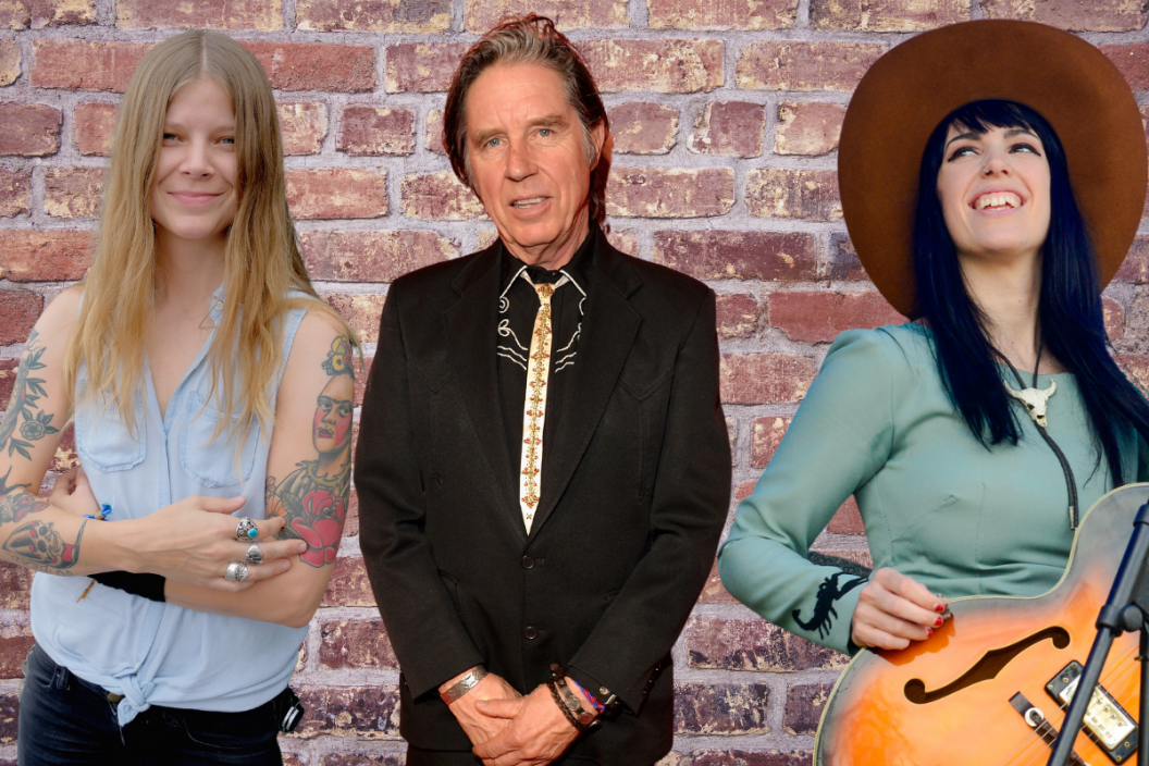 A collage of country-punks Sarah Shook, John Doe and Jenny Don't